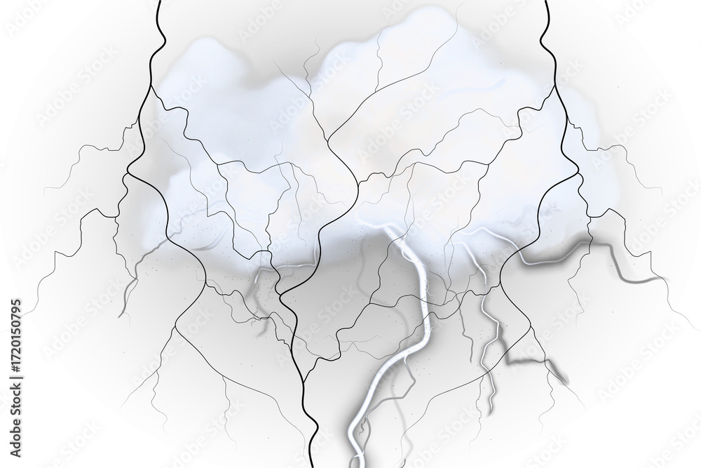 Fototapeta premium Illustration of a lightning strike with cloud isolated on transparent background