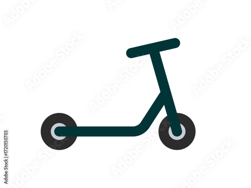 Minimalist dark green kick scooter icon on white background. Clipart image isolated on background.