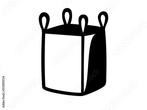 Black and white ton bag icon with four loops. Clipart image isolated on background.