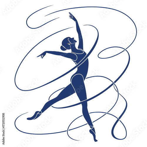 Vector art of elegant silhouette of a rhythmic gymnast performing with a ribbon, the graceful dancer showcases flexibility and coordination in this artistic vector illustration
