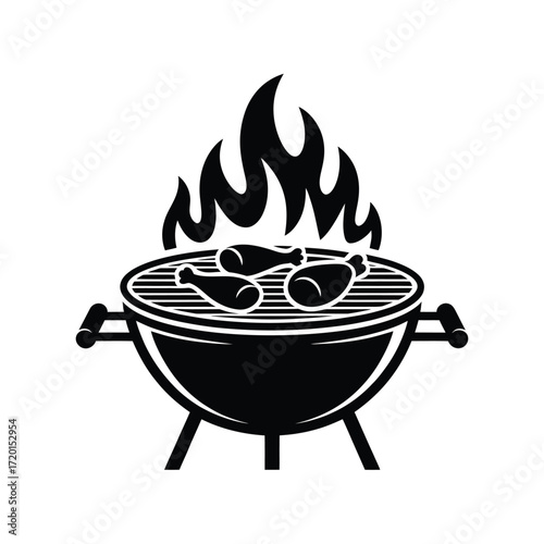 Barbecue grill with chicken and flames illustration