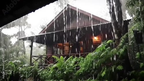 Rainstorm rainforest cabin