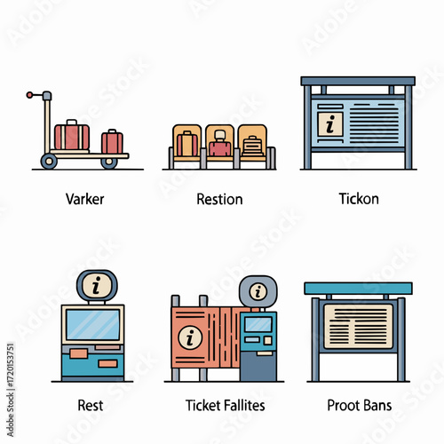 Public Transport Amenities Luggage Cart, Seating, Information Boards & Ticket Machines