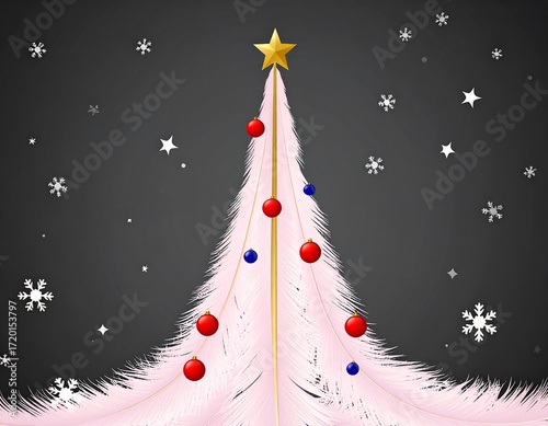 Pink feather Christmas tree against dark background
