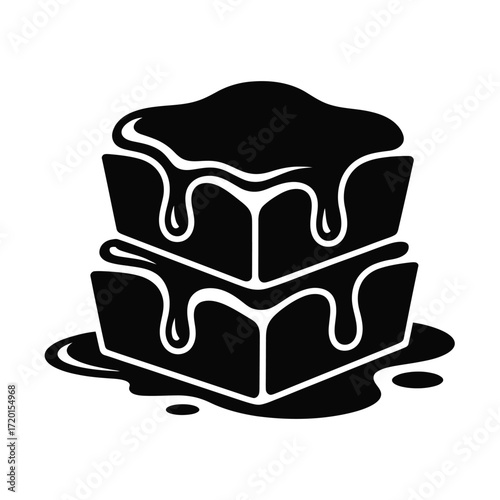 Stylized illustration of two chocolate brownies drizzled with sauce