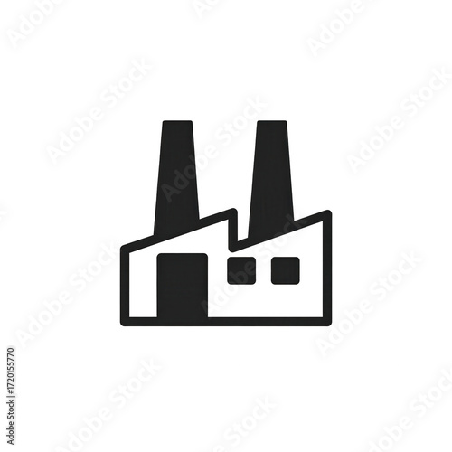 Simple, black silhouette of a factory building against a plain background.