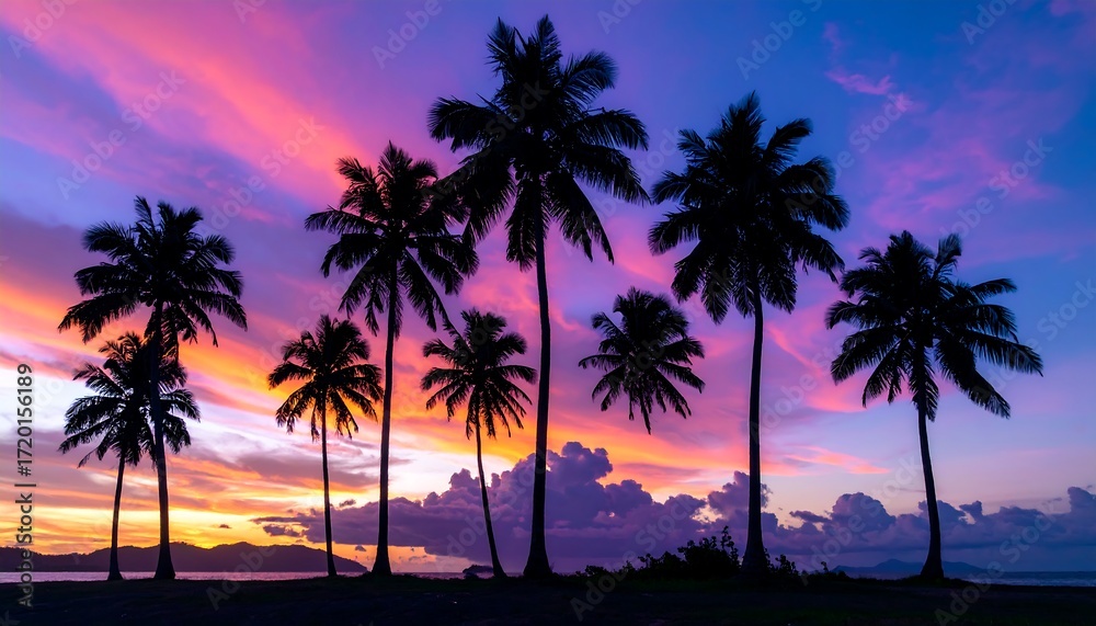 Obraz premium Silhouettes of palm trees at sunset