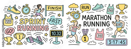 Marathon and sprint sport. Sports and adventure іcon set