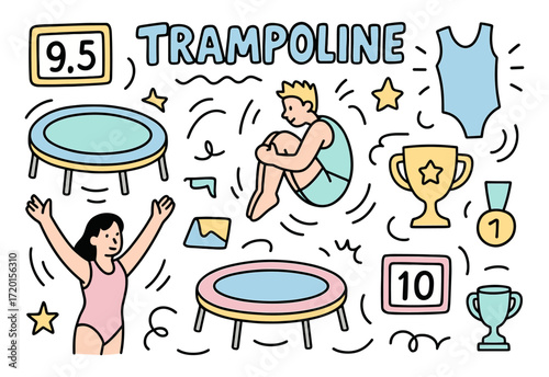 Trampolin sport. Sports and adventure іcon set