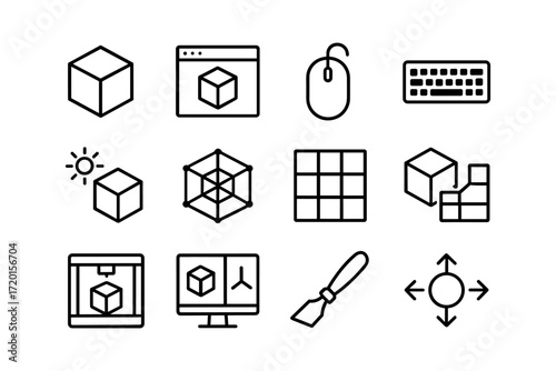 Minimalist outline icons for 3d design and digital tools