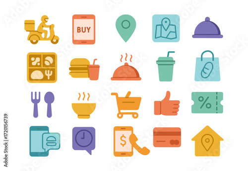 Food delivery icons discount coupons and product icons