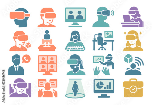 Modern communication icons Virtual reality glasses and computers