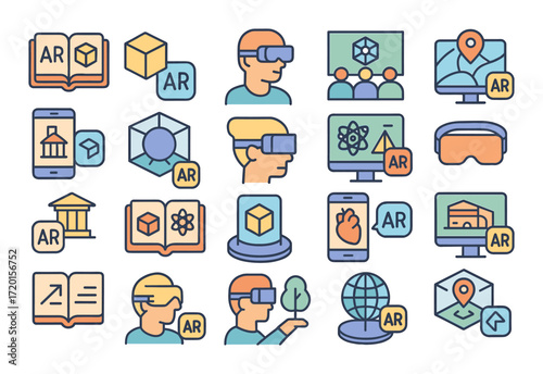 Virtual and augmented reality technology icons