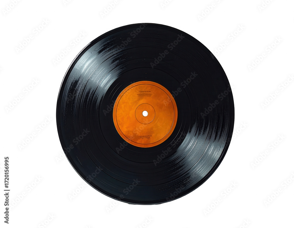 Obraz premium A detailed close-up view of a vintage vinyl record against a striking black backdrop.