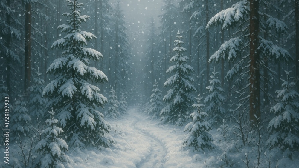 Fototapeta premium Serene snowy forest path