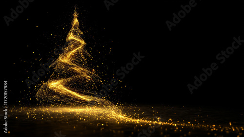 abstract glowing golden christmas tree