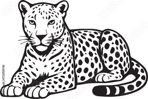 Black and White Leopard Illustration – Hand Drawn Wild Animal Vector Art