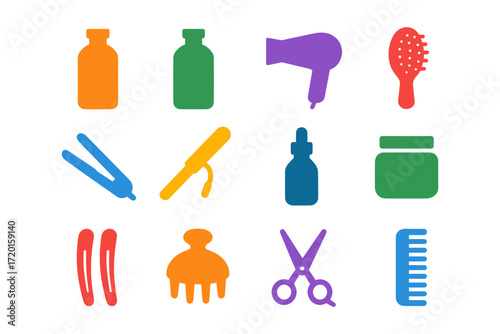 Colorful hair and beauty care icons set