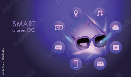AI glasses, smart glasses or AR glasses, Wearable technology. Smart device. 
