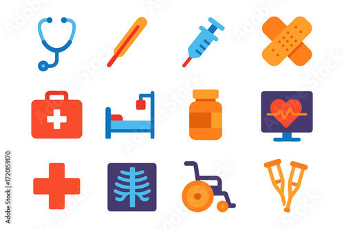 Healthcare icons set: flat medical symbols for modern digital design
