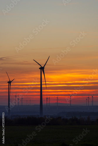 Wind turbine in flat landscape near Vienna, Austria