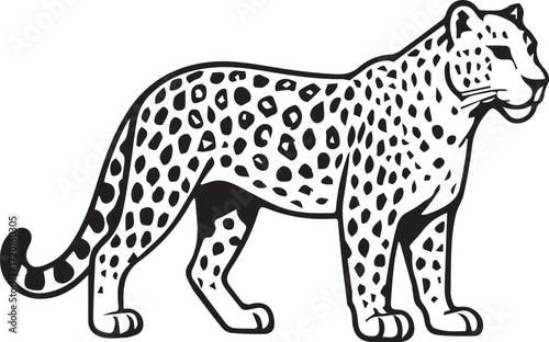 Black and White Leopard Illustration – Hand Drawn Wild Animal Vector Art