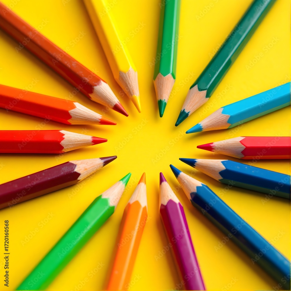 Fototapeta premium A Colorful Collection of Sharpened Pencils Arranged in a Circle