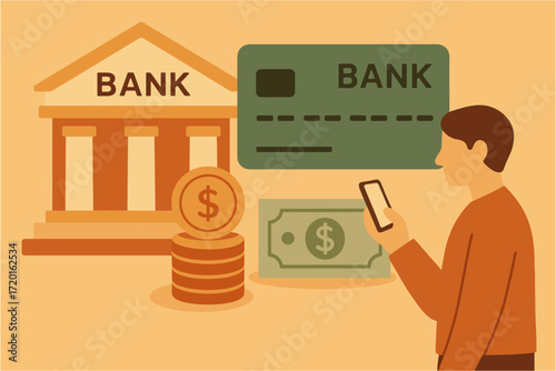 Financial services concept with mobile banking and digital payments