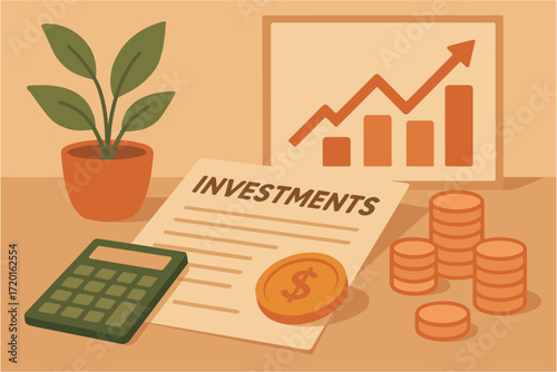 Investment growth concept with graph and calculator in retro style