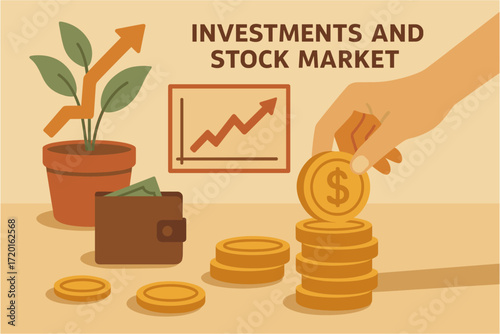 Financial growth and investment success concept in flat design