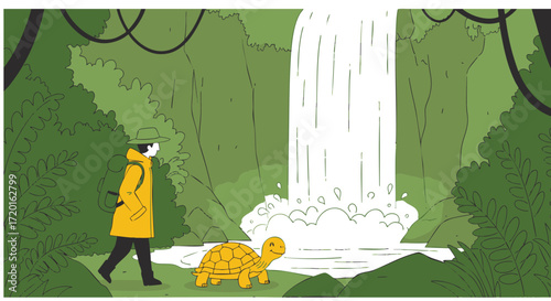 A Journey Through the Jungle Man, Tortoise, and Waterfall Adventure