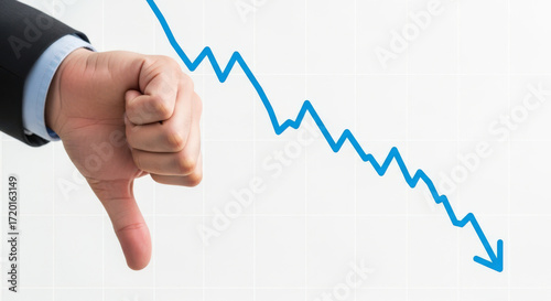 Businessmans Thumbs Down with Falling Stock Market Graph.