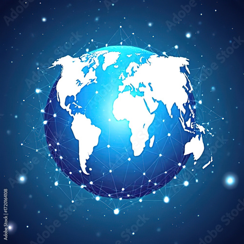 Global network on earth from space, world finance.created with the help of artificial intelligence.