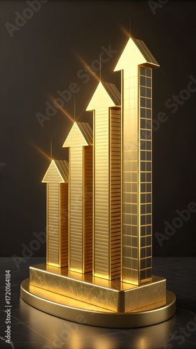 gold coins and graph on black background