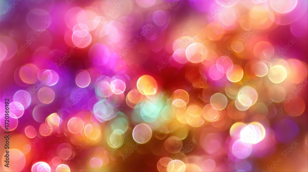 Fototapeta premium Bright, colorful bokeh lights shimmer and blend in an abstract background, providing a lively atmosphere perfect for creative projects or festive events. The vibrant hues enhance any design.