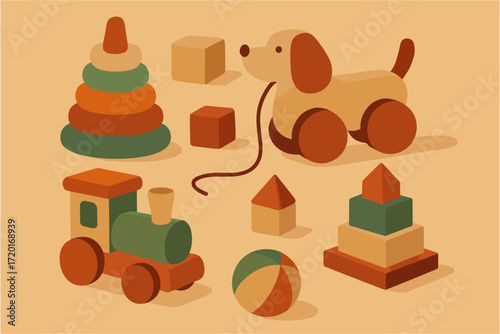 Vintage wooden toys: charming retro designs of classic playthings for kids