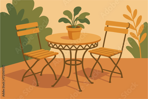 Cozy outdoor patio setup with chairs and table in a minimalist style