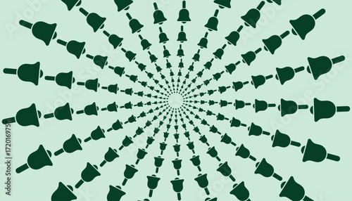 Abstract vector pattern with repetitive bell icons in a hypnotic spiral design, used for backgrounds.