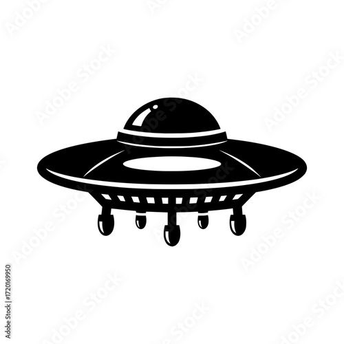 Black UFO silhouette icon isolated on white background simple design