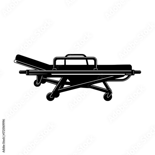 Hospital stretcher silhouette icon black medical emergency transport equipment illustration