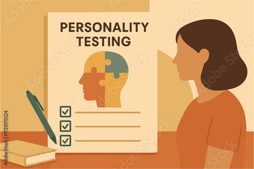 Personality testing concept with human head and checkmarks in flat design