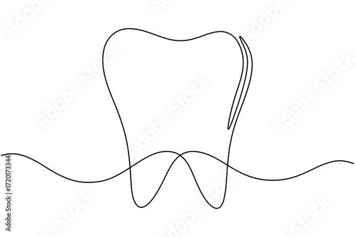 Human single tooth continuous one line drawing minimalist smile healthy dental  vector illustration