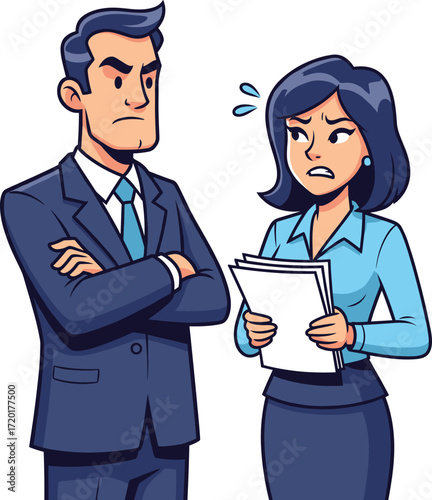 Workplace conflict, office stress, serious business talk, employee concern, manager reaction, tense meeting, corporate pressure, professional discussion, business communication, leadership challenge