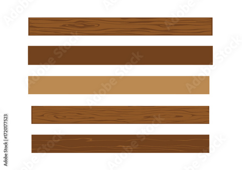 5 horizontal wood planks of brown tones with wood grain details arranged vertically