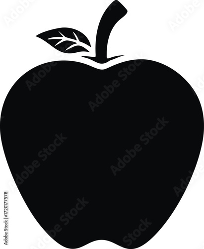 Simple red apple fruit outline illustration with stem and leaf isolated on white background isolated on transparent background