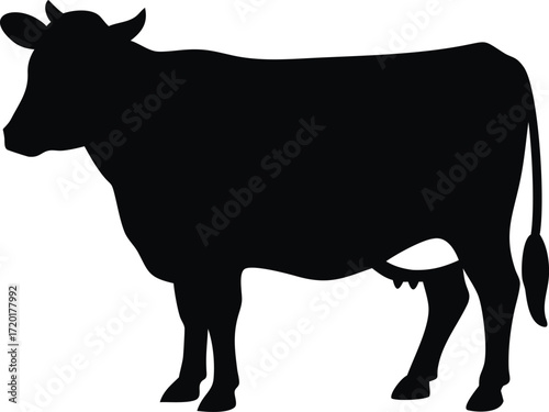 Simple black cow silhouette icon for farm animal and agriculture themes isolated on white background isolated on transparent background