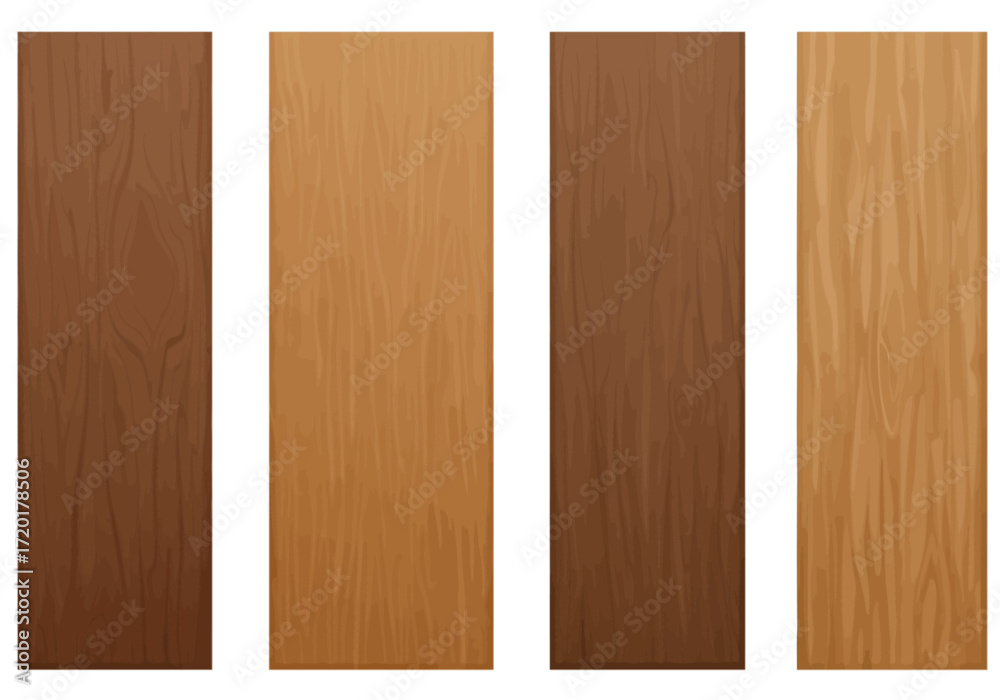 Naklejka premium Four wooden planks of varying shades with distinct wood grain patterns