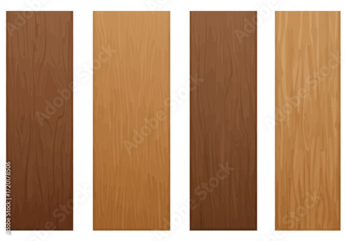 Four wooden planks of varying shades with distinct wood grain patterns