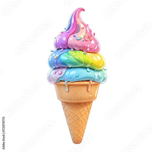 3D Ice Cream Cone with Vibrant Colors and Glossy Texture