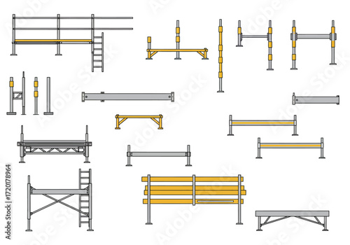 Scaffolding diagram shows various components frames planks  ladders